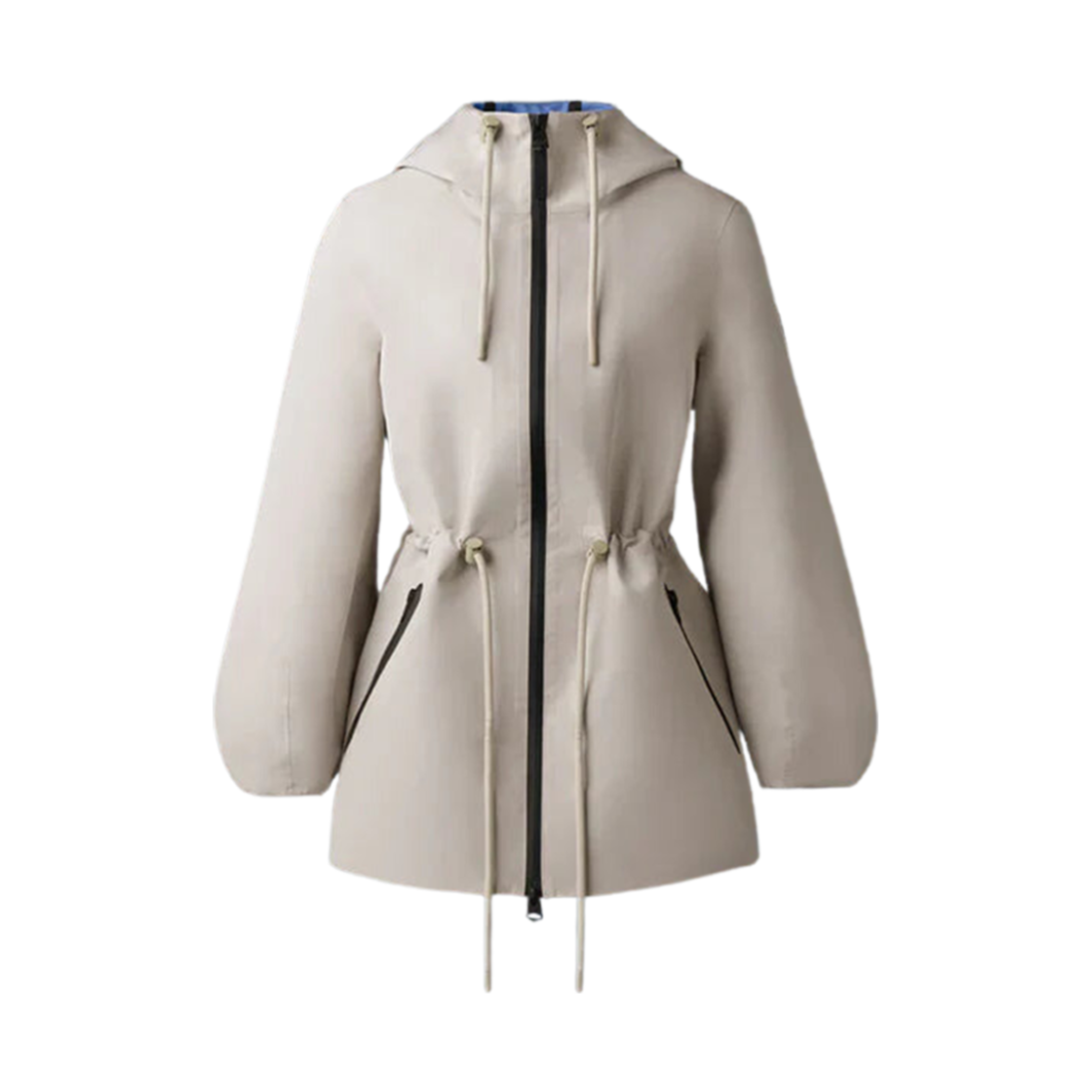 (W) 맥카지 칼레아 테크니컬 레인 자켓 드로우코드 웨이스트 트렌치 셀레셜 블루((W) Mackage Kalea Technical Rain Jacket with Drawcord Waist Trench Celestial Blue)