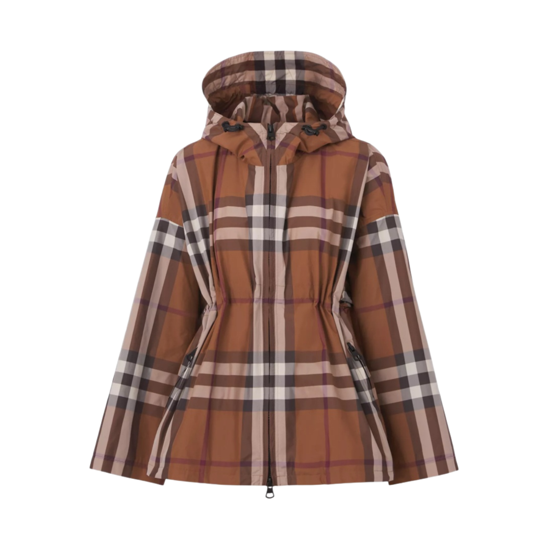 (W) 버버리 체크 후드 자켓 다크 버치 브라운((W) Burberry Check Hooded Jacket Dark Birch Brown) - 1