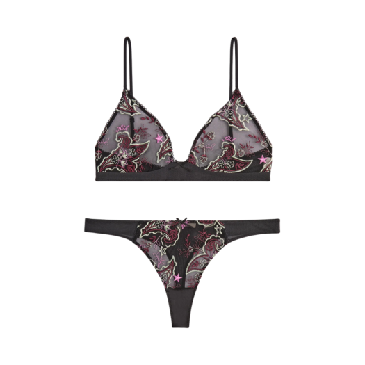 KHW190012-001 (W) Kith Embroidered Bra & Thong Set Black