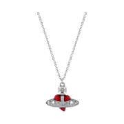 Vivienne Westwood New Diamante Heart Pendant Necklace Silver Indian Pink