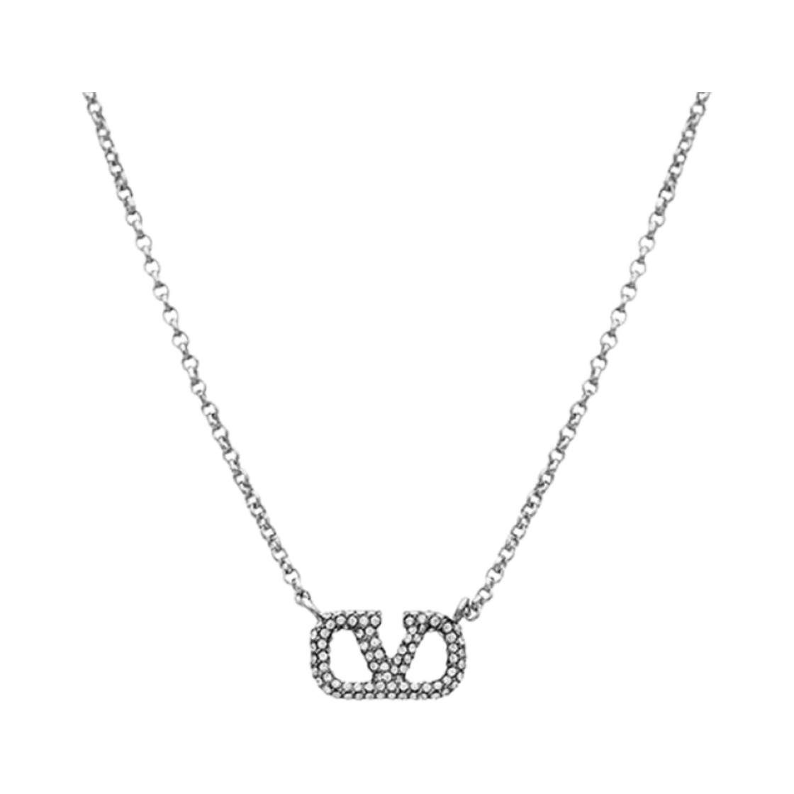(W) 발렌티노 브이로고 크리스탈 네클리스 실버((W) Valentino Vlogo Crystal Necklace Silver)