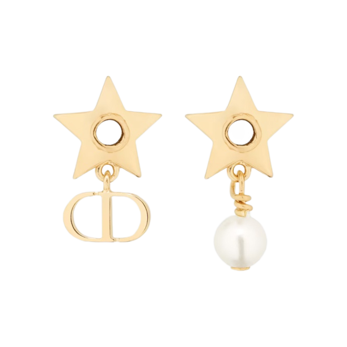 (W) 디올 스타 이어링 골드 피니쉬 메탈 A 화이트 레진 펄 미러
