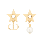 (W) Dior Star Earrings Gold Finish Metal a White Resin Pearl Mirrors