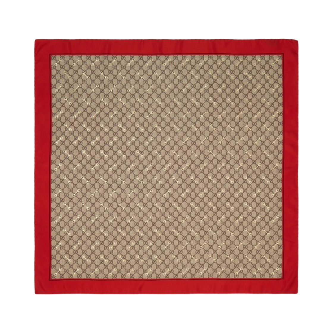 (W) 구찌 GG 프린트 홀스빗 실크 까레 베이지 에보니((W) Gucci GG Print with Horsebit Silk Carre Beige Ebony) - 1