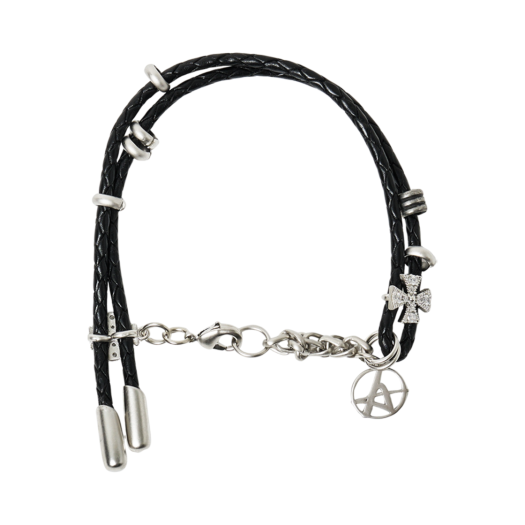WA222 Haleine Cross Jewelery Leather Bracelet Black