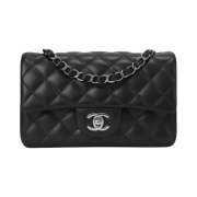 Chanel Mini Flap Bag Lambskin & Silver Black