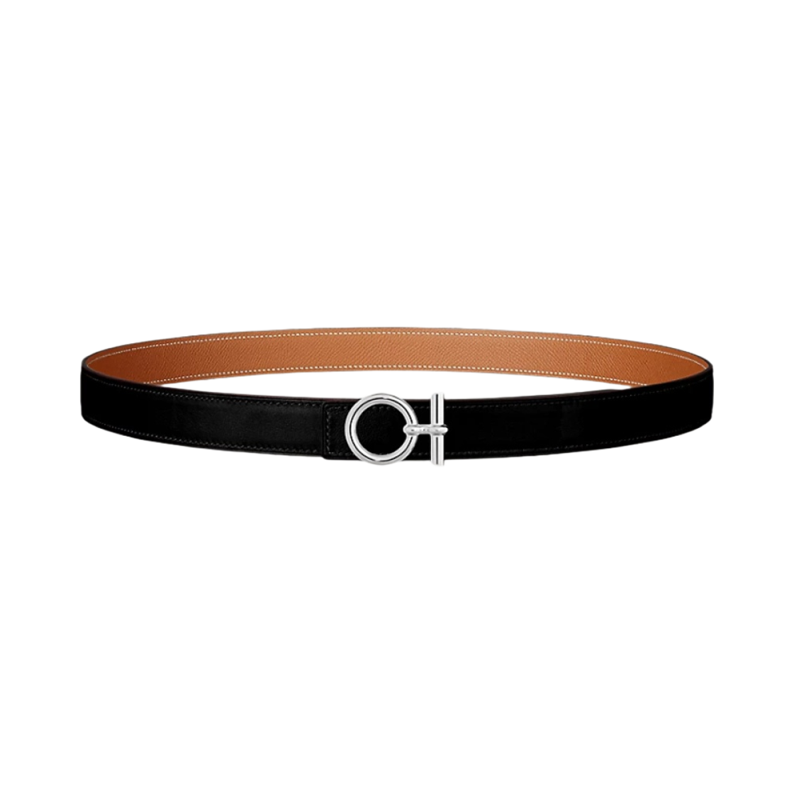 (W) 에르메스 플로 벨트 버클 & 리버서블 가죽 스트랩 24mm & 실버 누아 골드((W) Hermes Flot Belt Buckle & Reversible Leather Strap 24mm & Silver Noir Gold) - 1