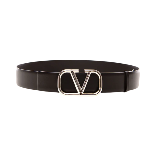 Valentino Vlogo Signature Leather Belt Black Silver