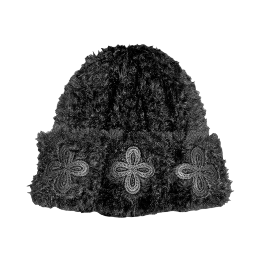 New-1020169 Surgery Leather Patch Fur Beanie Black