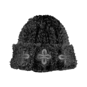 Surgery Leather Patch Fur Beanie Black