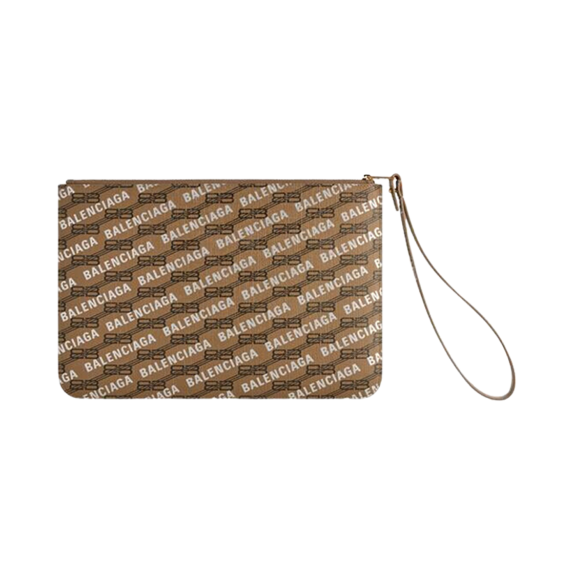 발렌시아가 시그니쳐 미디움 파우치 핸들 BB 모노그램 코티드 캔버스 앤 올오버 베이지(Balenciaga Signature Medium Pouch with Handle BB Monogram Coated Canvas And Allover Logo Beige) - 2