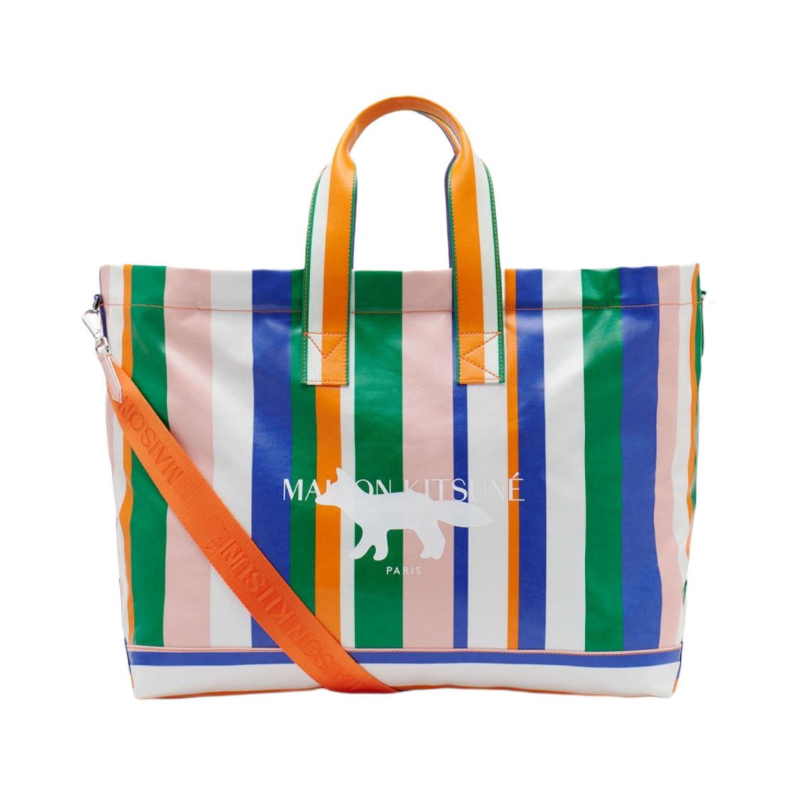 메종 키츠네 스트라이프 E/W 토트백 화이트 스트라이프(Maison Kitsune Stripes E/W Tote White Stripes) - 1