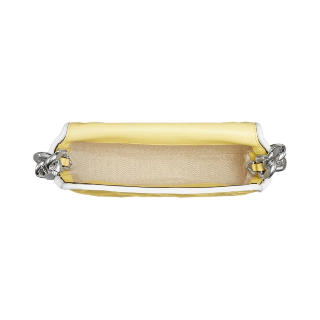 토리버치 미니 플래밍 소프트 페이턴트 보더 크레센트 백 빈티지 레몬 옵틱 화이트(Tory Burch Mini Fleming Soft Patent Border Crescent Bag Vintage Lemon Optic White) - 4