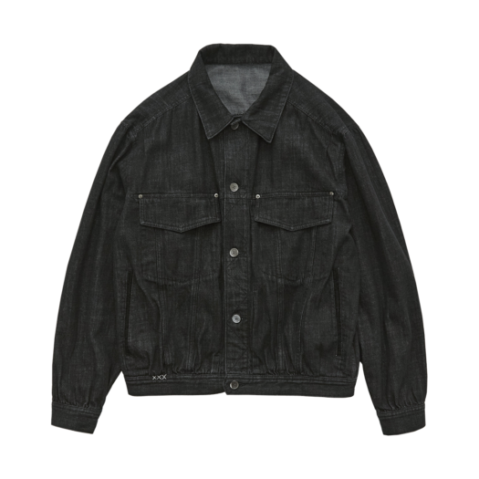 PL5OJK3601I1 Polyteru Denim Trucker Jacket Old Man Slub Black
