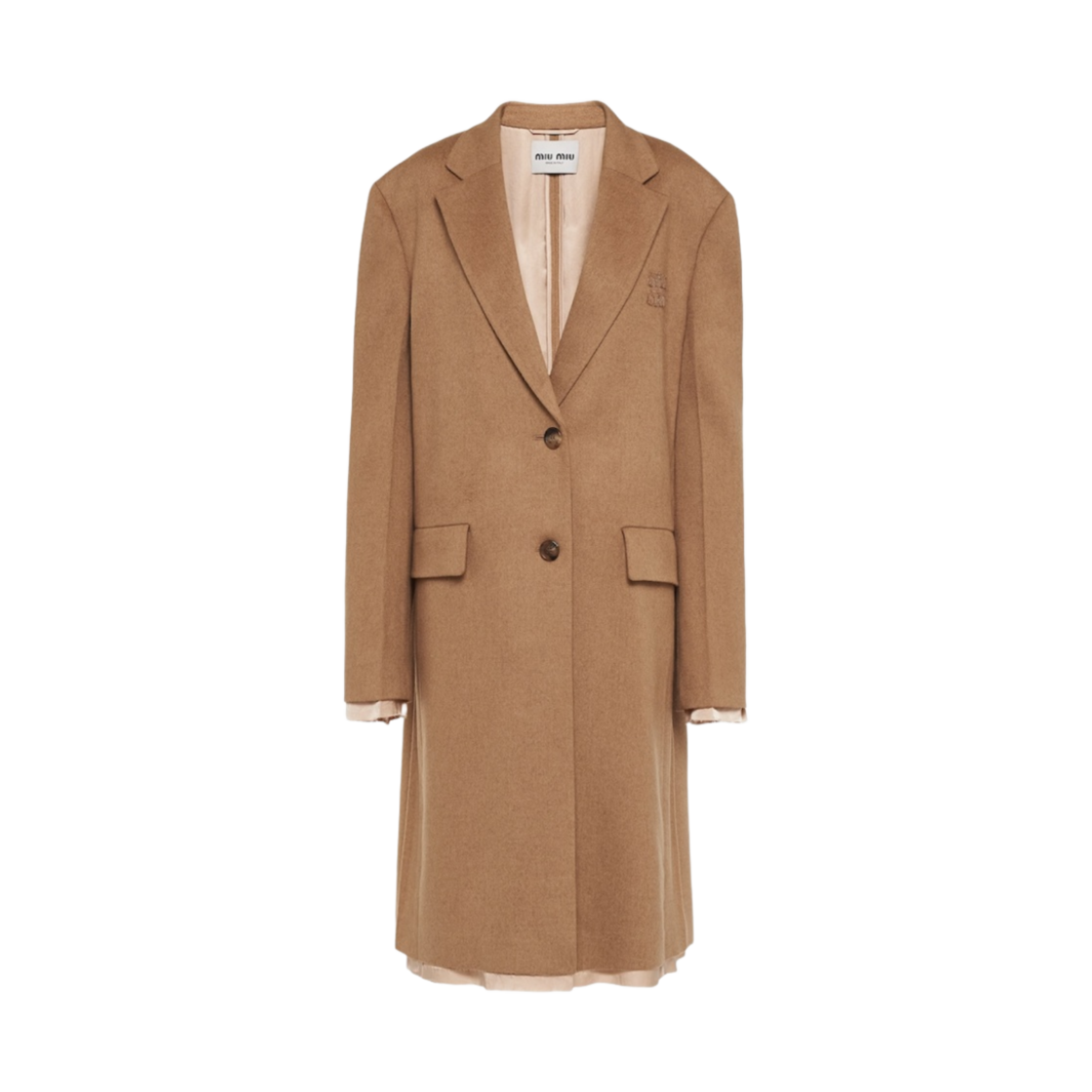 (W) 미우 미우 싱글 브레스티드 벨루어 카멜 헤어 코트 카멜 브라운((W) Miu Miu Single Breasted Velour Camel-Hair Coat Camel Brown) - 1