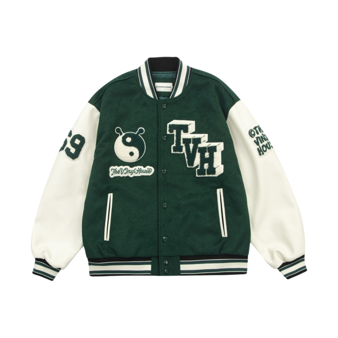 더바이닐하우스 음양 바시티 자켓 그린(Thevinylhouse Yin Yang Varsity Jacket Green)