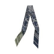 (W) Hermes Eperon d'Or Bandana Twilly Marine Vert Sauge Blanc