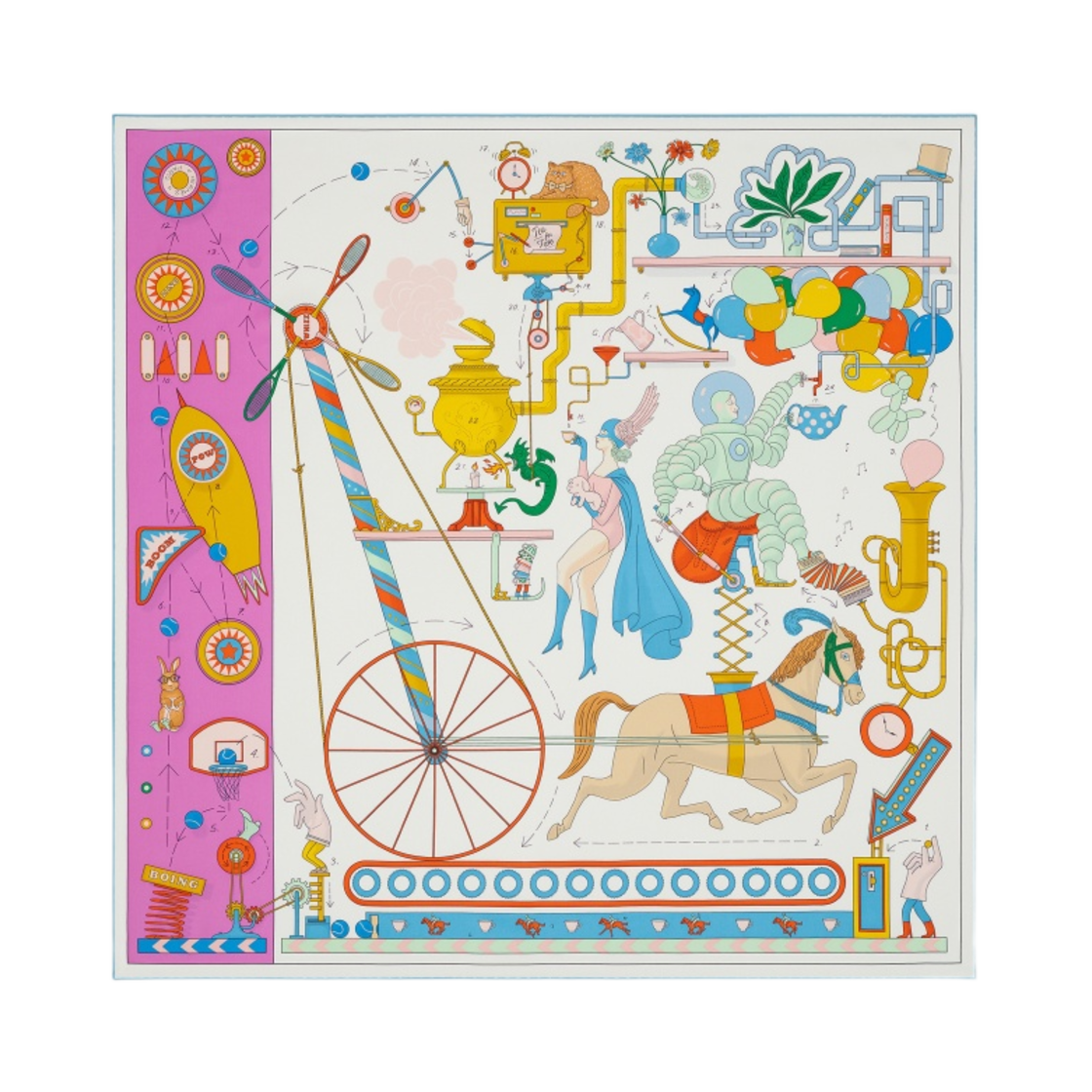 (W) 에르메스 티 포 투 스카프 90 블랑 시클라멘 멀티꼴로르((W) Hermes Tea for Two Scarf 90 Blanc Cyclamen Multicolore) - 1