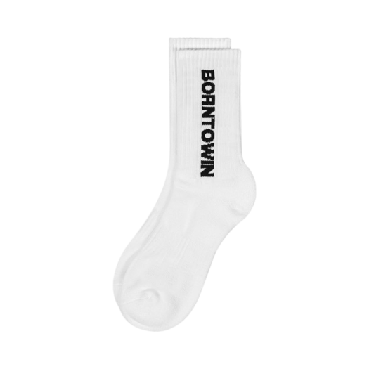 BE5USO424WH BORN TO WIN Logo Socks White