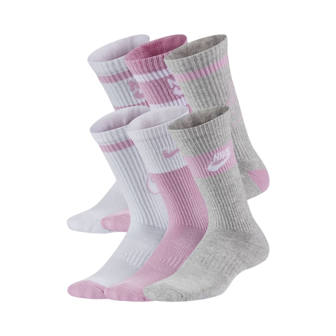 CK7302-905 (Kids) Nike Everyday Cushioned Crew Socks Multicolor (6 Pack/Korean Ver.)