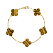 (W) Van Cleef & Arpels Vintage Alhambra Bracelet 5 Motifs Yellow Gold Tiger Eye