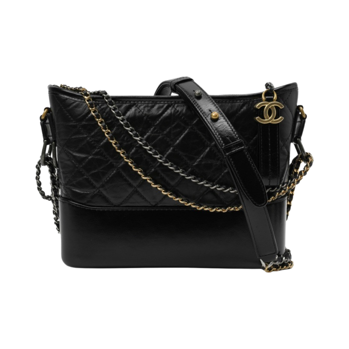 AS1521-Y61477-94305 Chanel Gabrielle Medium Hobo Bag Aged Calfskin & Gold Black