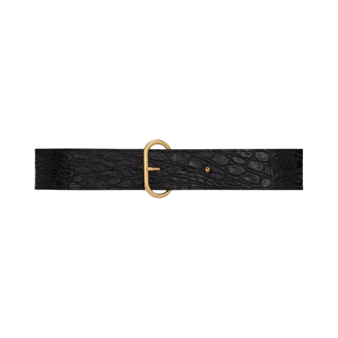 (W) 생로랑 오벌 버클 벨트 크로커다일 엠보스 레더 블랙((W) Saint Laurent Oval Buckle Belt in Crocodile-Embossed Leather Black) - 1