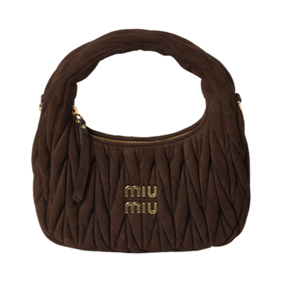 미우 미우 완더 마테라쎄 스웨이드 호보백 다크 브라운(Miu Miu Wander Matelasse Suede Hobo Bag Dark Brown) - 1