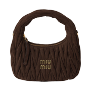 Miu Miu Wander Matelasse Suede Hobo Bag Dark Brown