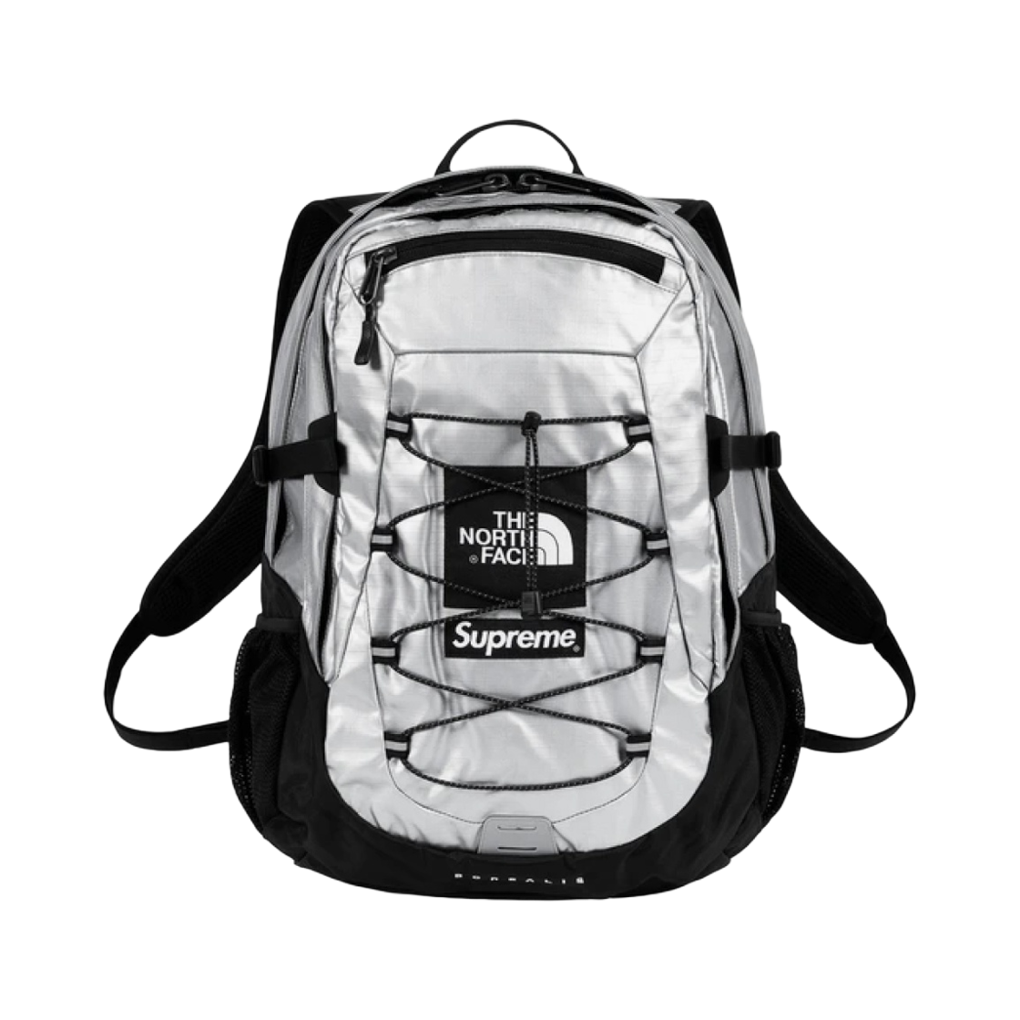 슈프림 x 노스페이스 메탈릭 보레알리스 백팩 실버 - 18SS