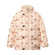 (W) Louis Vuitton Floral Print Long Puffer Jacket Pink Beige