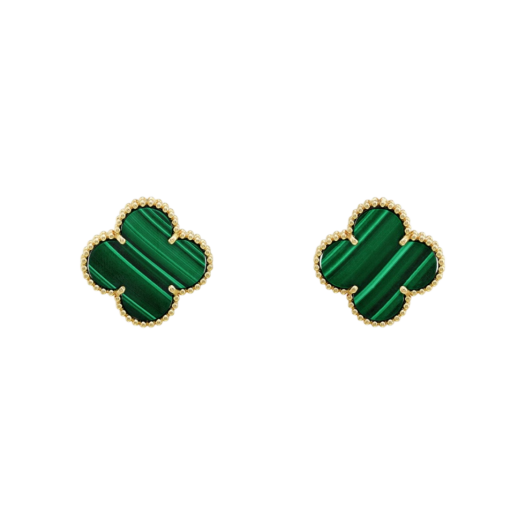(W) Van Cleef & Arpels Magic Alhambra Earrings Yellow Gold Malachite