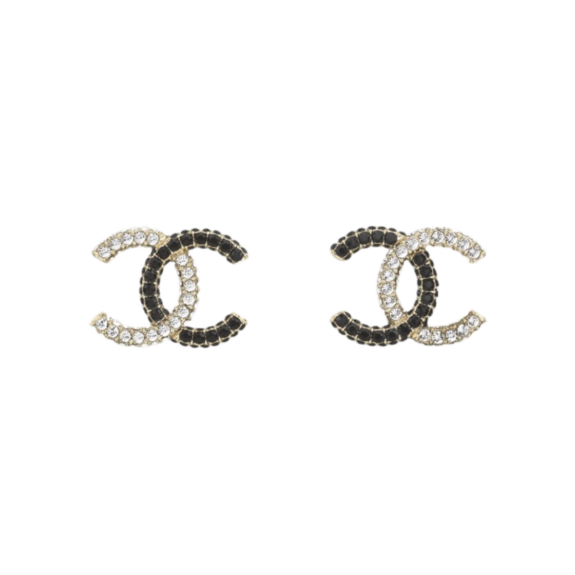 (W) 샤넬 스터드 이어링 메탈 디아만테 & 골드 블랙 크리스탈((W) Chanel Stud Earrings Metal Diamantes & Gold Black Crystal) - 1