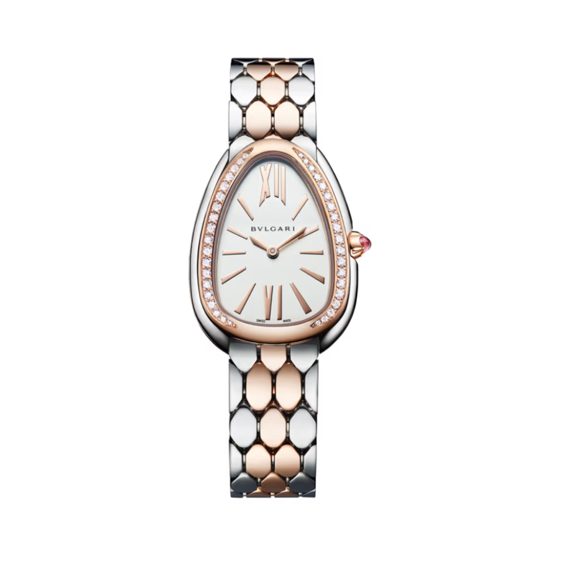 (W) 불가리 세르펜티 세두토리 쿼츠 33mm 워치 스테인리스 스틸 로즈 골드 화이트 다이아몬드((W) Bulgari Serpenti Seduttori Quartz 33mm Watch Stainless Steel Rose Gold White Diamonds)