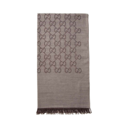 (W) Gucci GG Wool Silk Jacquard Scarf Dark Brown