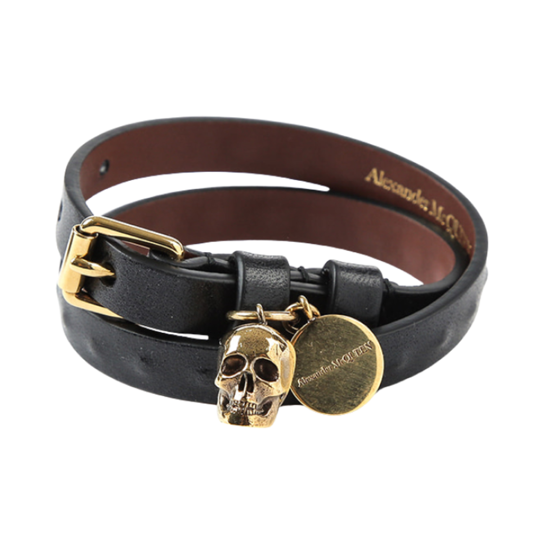 554466CQE3G1000 Alexander McQueen Gold Skull Double Wrap Bracelet Black