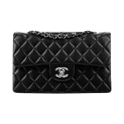 Chanel Small Classic Handbag Lambskin & Silver Black