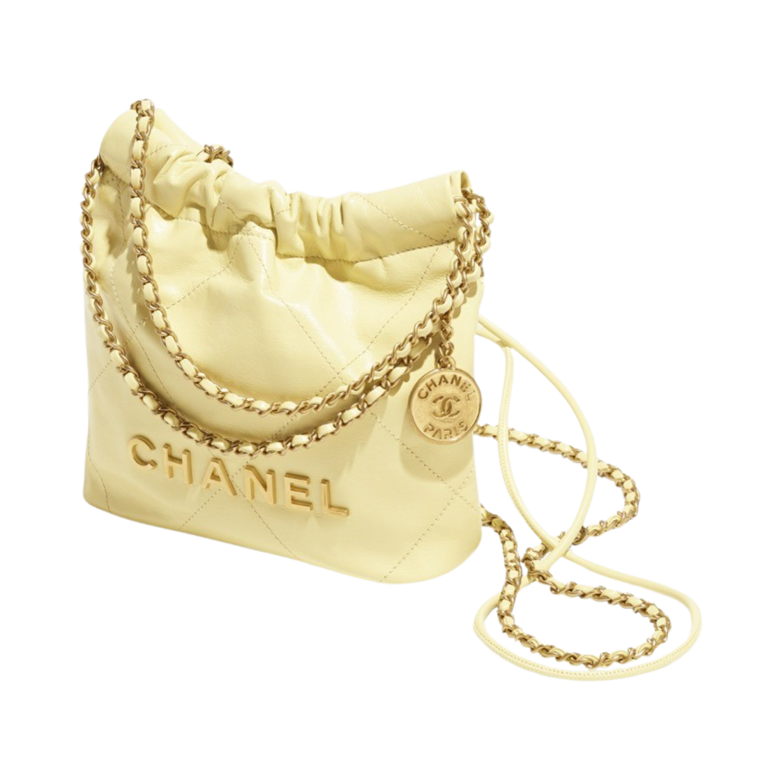 샤넬 22 미니 핸드백 샤이니 카프스킨 & 골드 메탈 라이트 옐로우(Chanel 22 Mini Handbag Shiny Calfskin & Gold Light Yellow) - 2