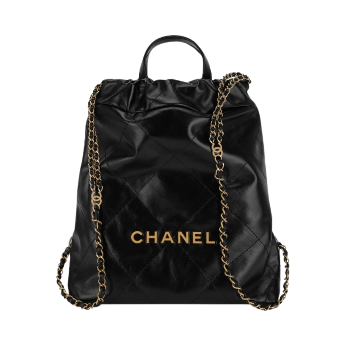 샤넬 22 스몰 백팩 샤이니 카프스킨 & 골드 메탈 블랙(Chanel 22 Small Backpack Shiny Calfskin & Gold Black)