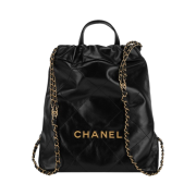Chanel 22 Small Backpack Shiny Calfskin & Gold Black