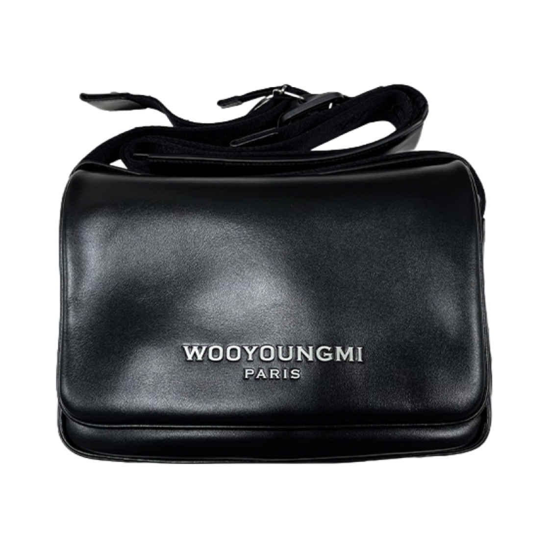 W243BA02632B Wooyoungmi Logo Leather Messenger Bag Black