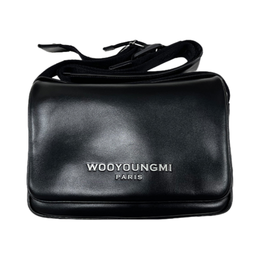 Wooyoungmi Logo Leather Messenger Bag Black