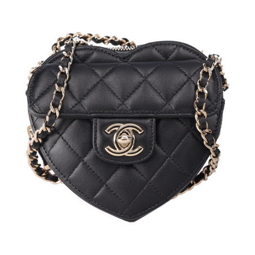 AP2784_01 Chanel Heart Clutch Bag Lambskin Black Gold