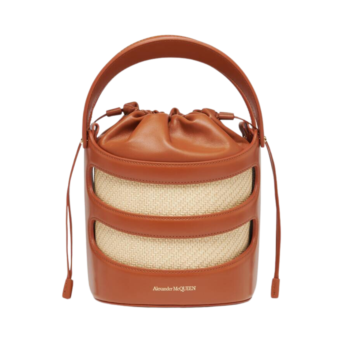 7871261VPIO2050 Alexander McQueen The Rise Bucket Tan Natural