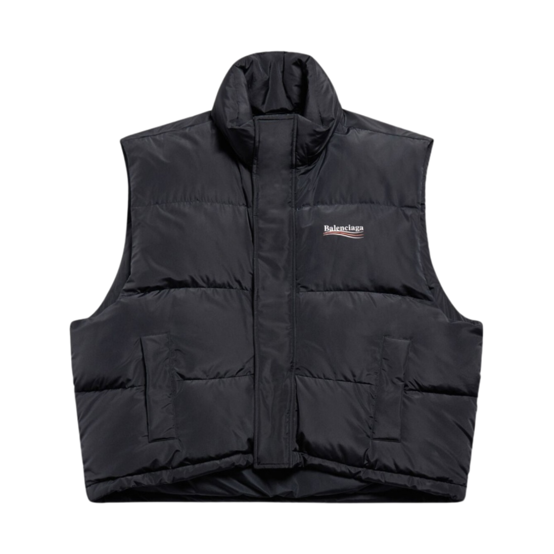 762769TYD361000 Balenciaga Political Campaign Cocoon Puffer Gilet Black