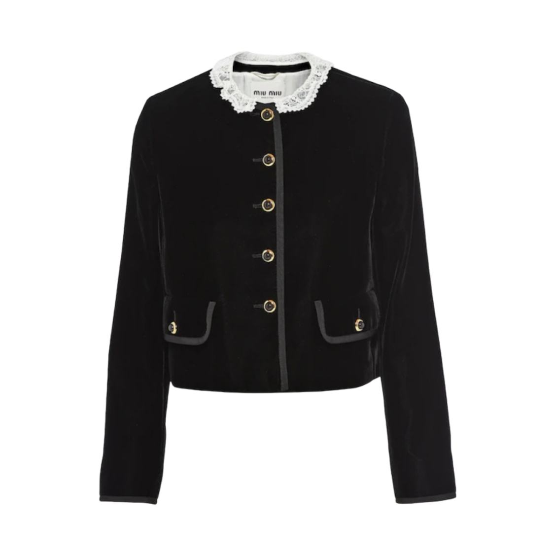 (W) 미우 미우 싱글 브레스티드 벨벳 자켓 블랙((W) Miu Miu Single Breasted Velvet Jacket Black) - 1