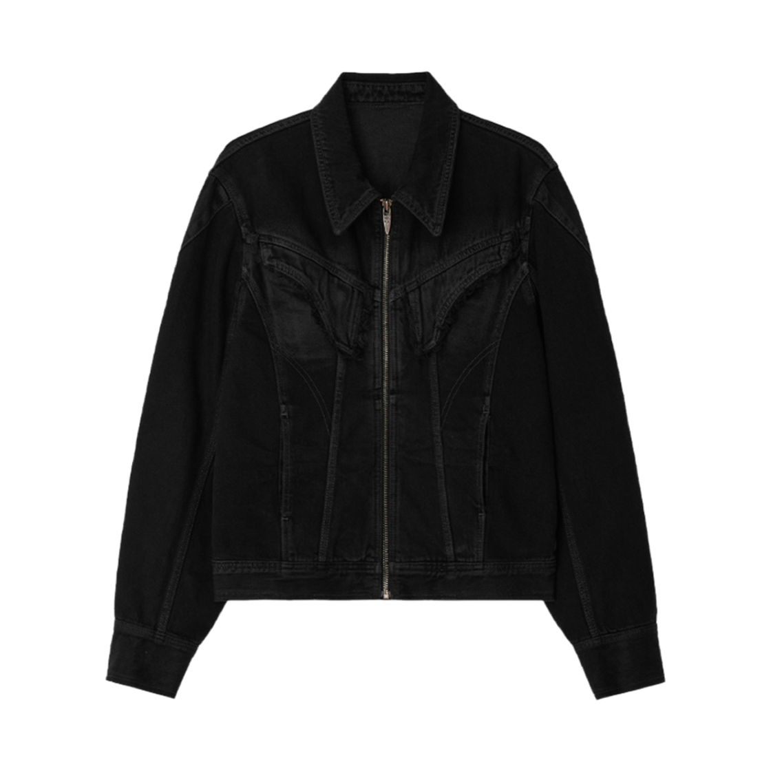 [KREAM 단독] 비엘알 다이드 커브드 라인 데님 트러커 자켓 블랙([KREAM 단독] BLR Dyed Curved Line Denim Trucker Jacket Black)