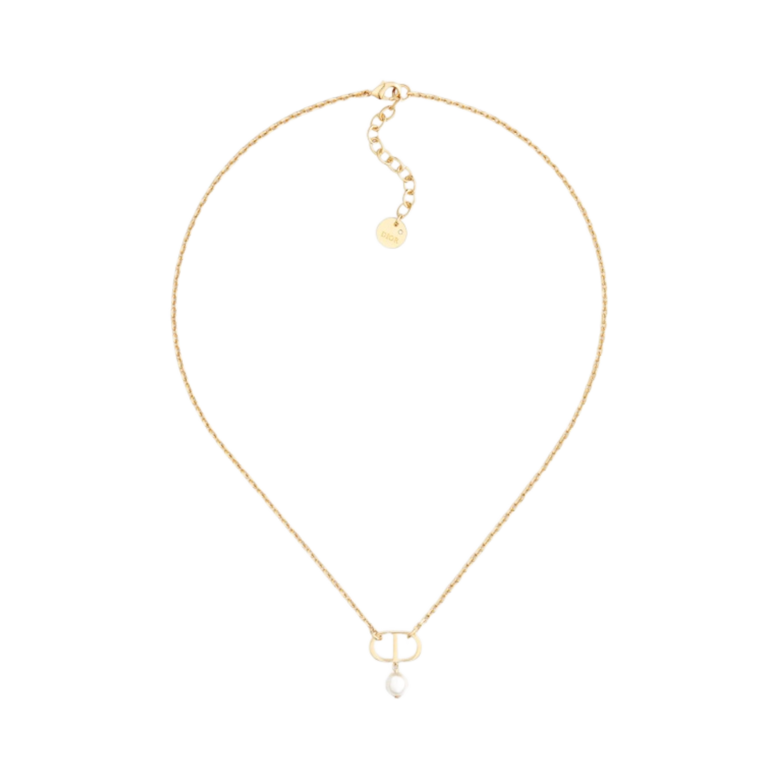 (W) 디올 쁘띠 CD 네클리스 골드 피니쉬 메탈 & 화이트 레진 진주((W) Dior Petit CD Necklace Gold Finish Metal & White Resin Pearl)