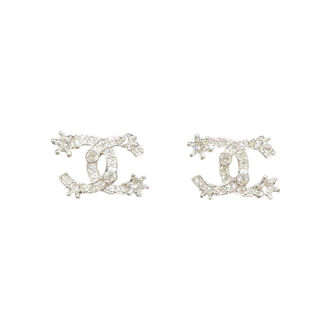 (W) 샤넬 스터드 이어링 메탈 스트라스 & 실버 크리스탈((W) Chanel Stud Earrings Metal Strass & Silver Crystal) - 1
