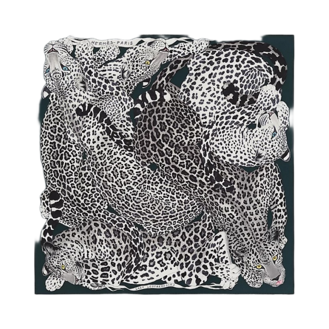 (W) 에르메스 레이지 레오파드스 스카프 90 베르 누아 그리 앙트라시트((W) Hermes Lazy Leopardesses Scarf 90 Vert Noir Gris Anthracite)